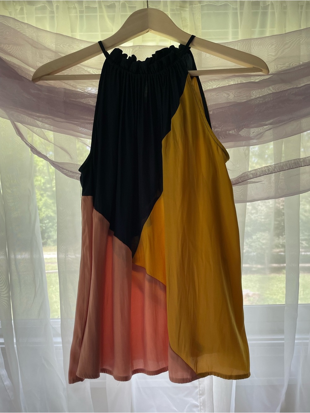 LOFT Colorblock Halter Tank Top - Black, Mustard & Coral Pink